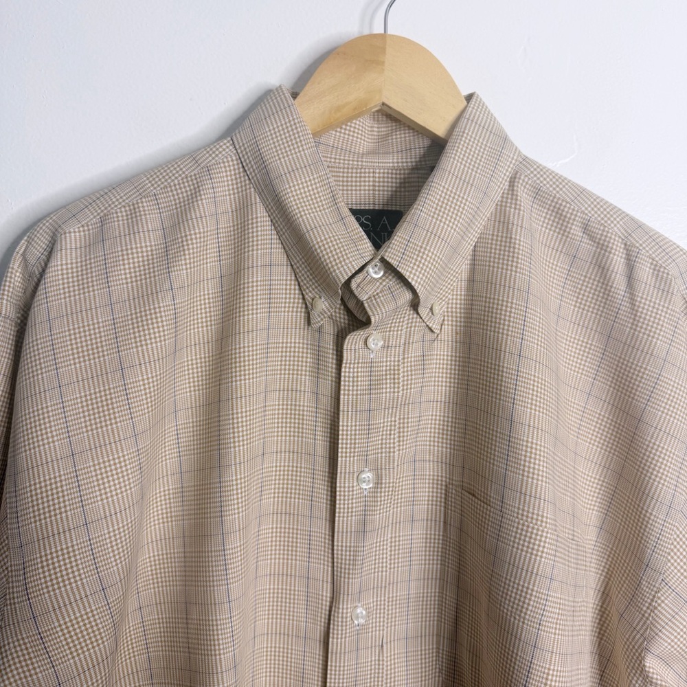 Jos. A. Bank Men’s Plaid Long Sleeves Dress Shirt Plaid Tan Neutral Preppy Large